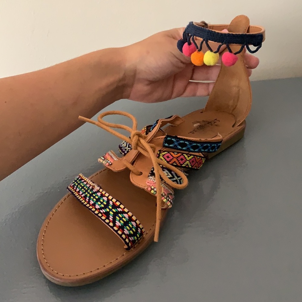 Leather Gladiator Sandals with Colorful Designs